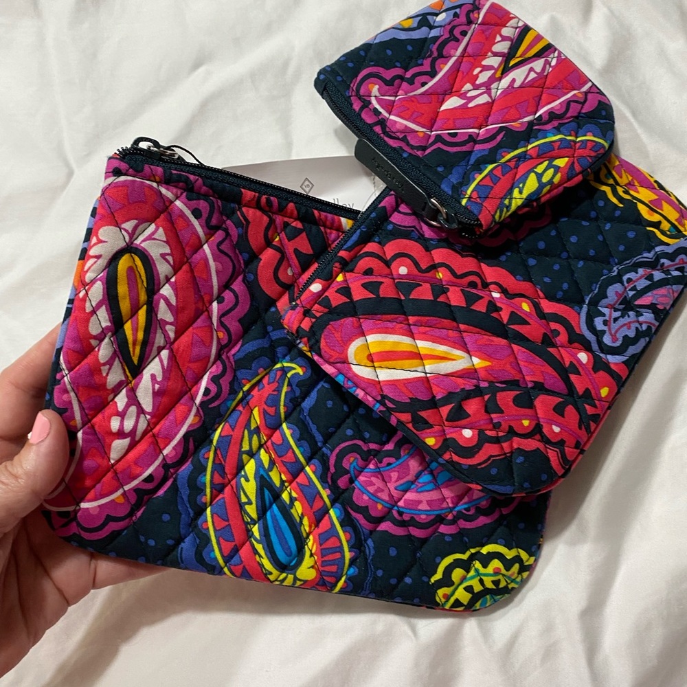 Set of 3 Vera Bradley Twilight Paisley cotton  zippered pouches.